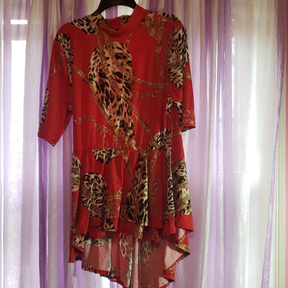 Red with Cream, Black, Brown High-Low Top